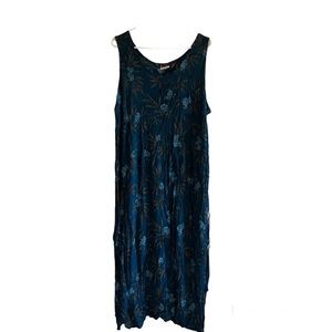 R&K Originals Black Teal Blue Floral Midi A-Line Sleeveless Dress Women Size 24W
